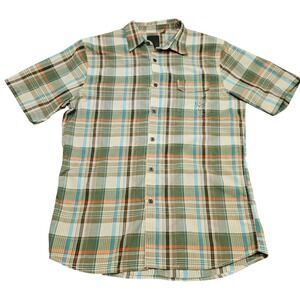 Reef Short Sleeve Button Up Shirt‎ L Green Plaid Outdoor Utility Surf Skate